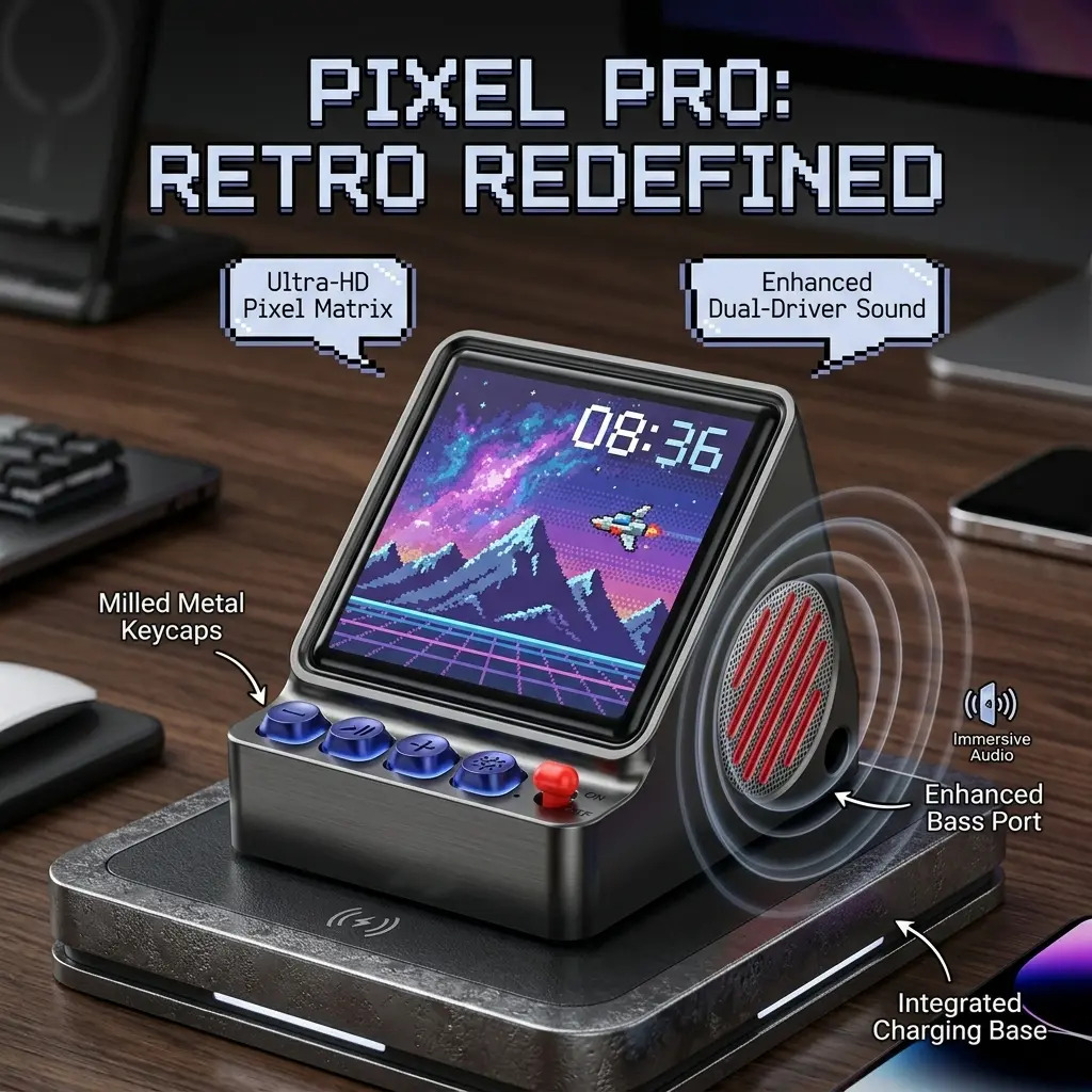 Speaker Desk Setup - Retro Pixel Art Programmable LED Display