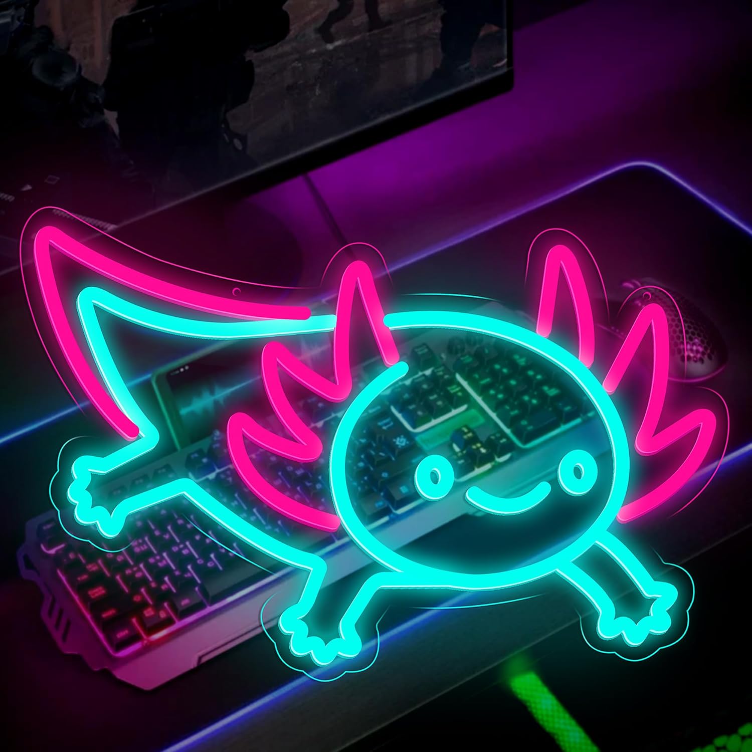 Desk Setup Studio - Axolotl Dragon Neon Sign Dimmable LED