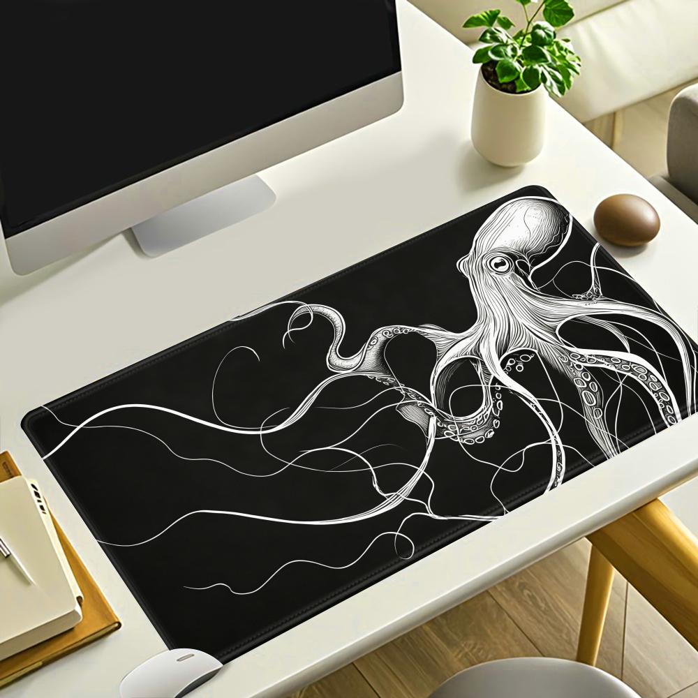 Desk Setup Black And White - HYBXAXC Octopus Mouse Pad, Black and