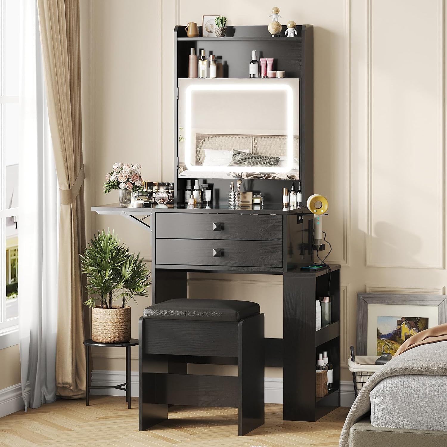 Desk Setup Small - Small Makeup Vanity Desk with Fold-up