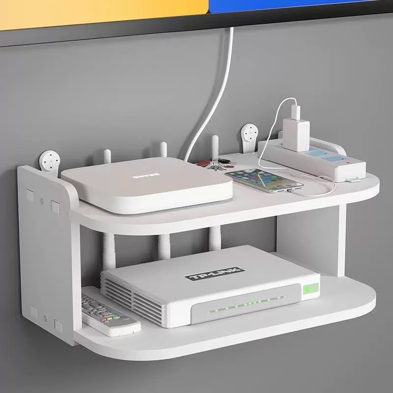 Desk Setup Tv - Wall-Mounted Router & Cable Organizer Shelf