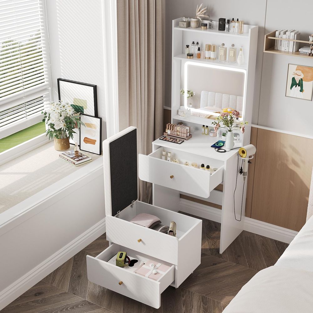 Desk Setup Small - Up Vanity Desk with Mirror and