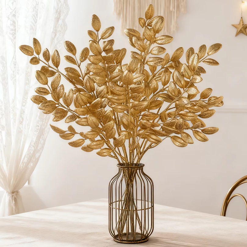 Desk Setup Plants - 10Pcs Artificial Plants Golden Leaves Festival