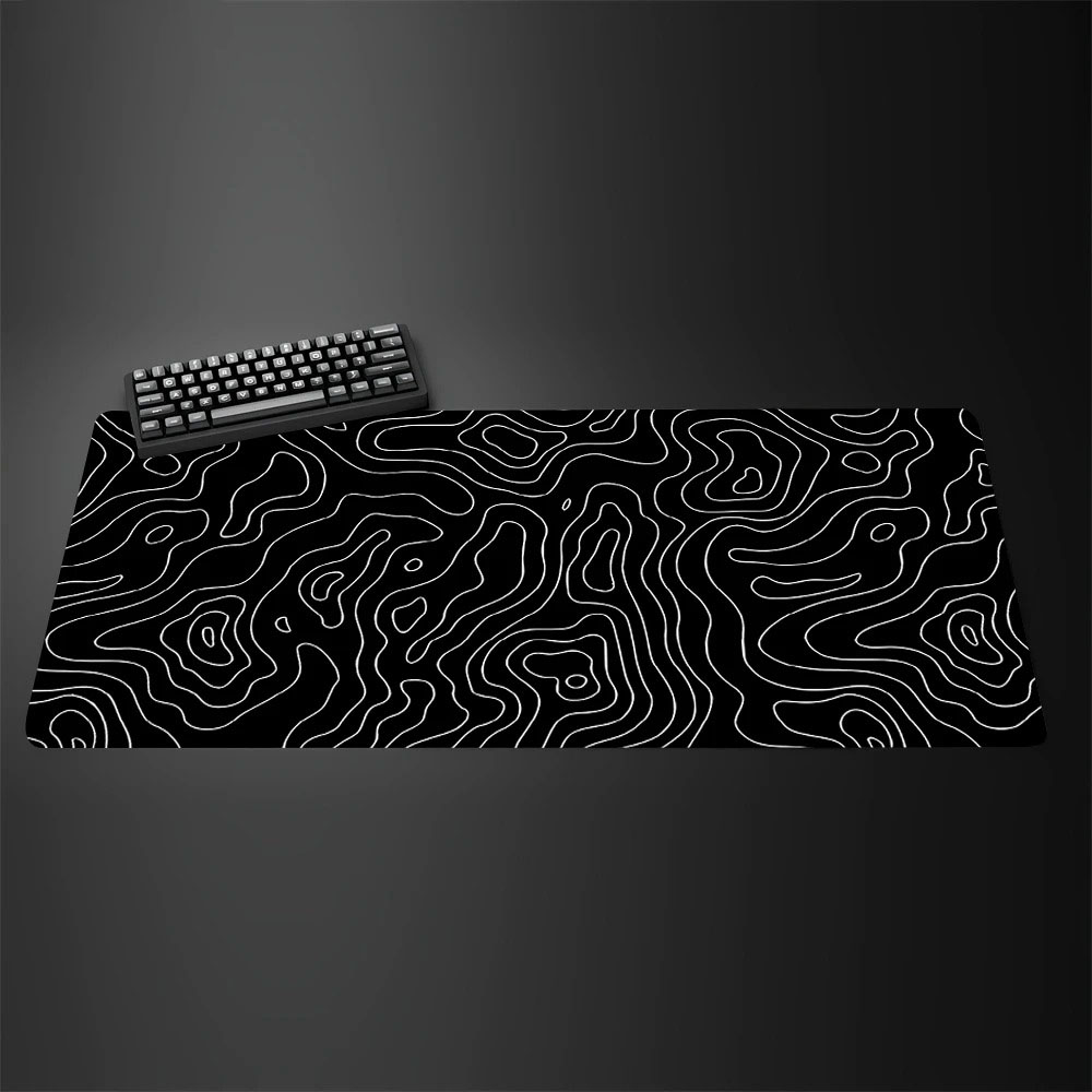 Desk Setup Black And White - Topographic Map Large Gaming Mousepad Black