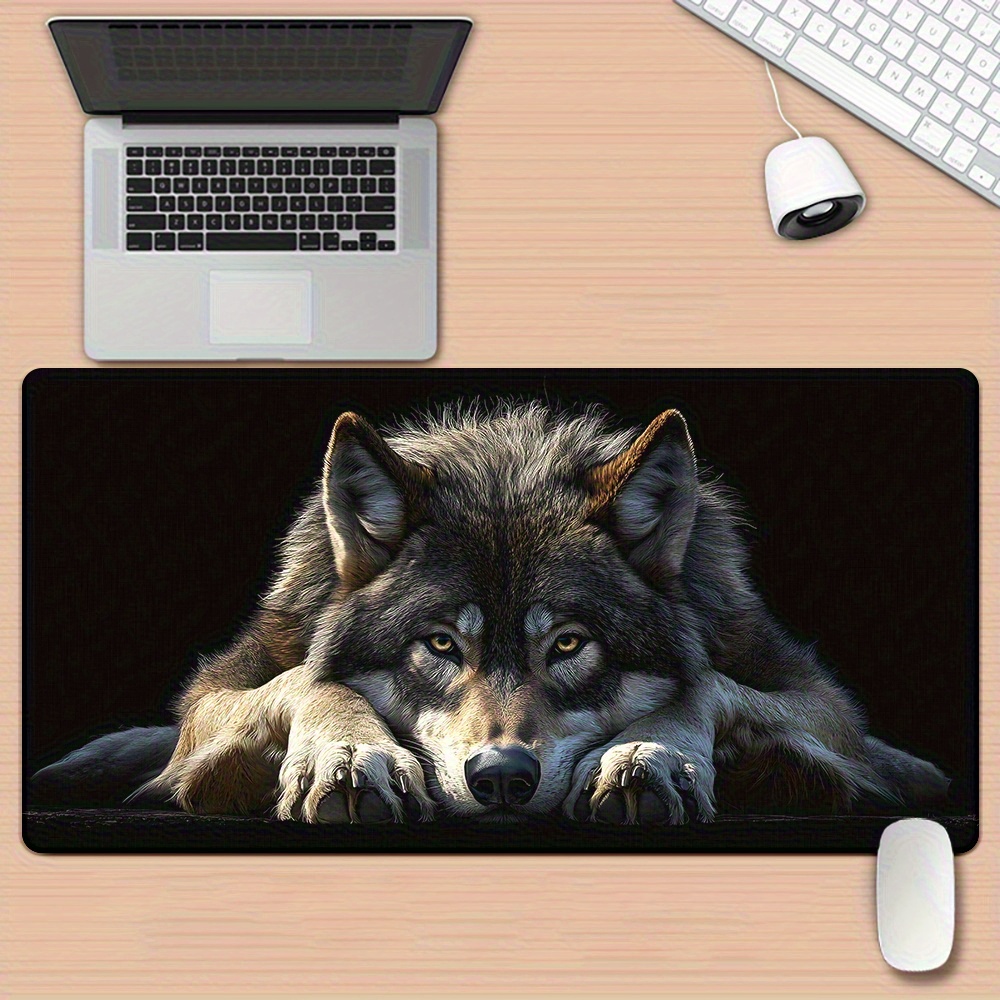 Desk Setup Grey - Wild Grey Wolf on Black Background