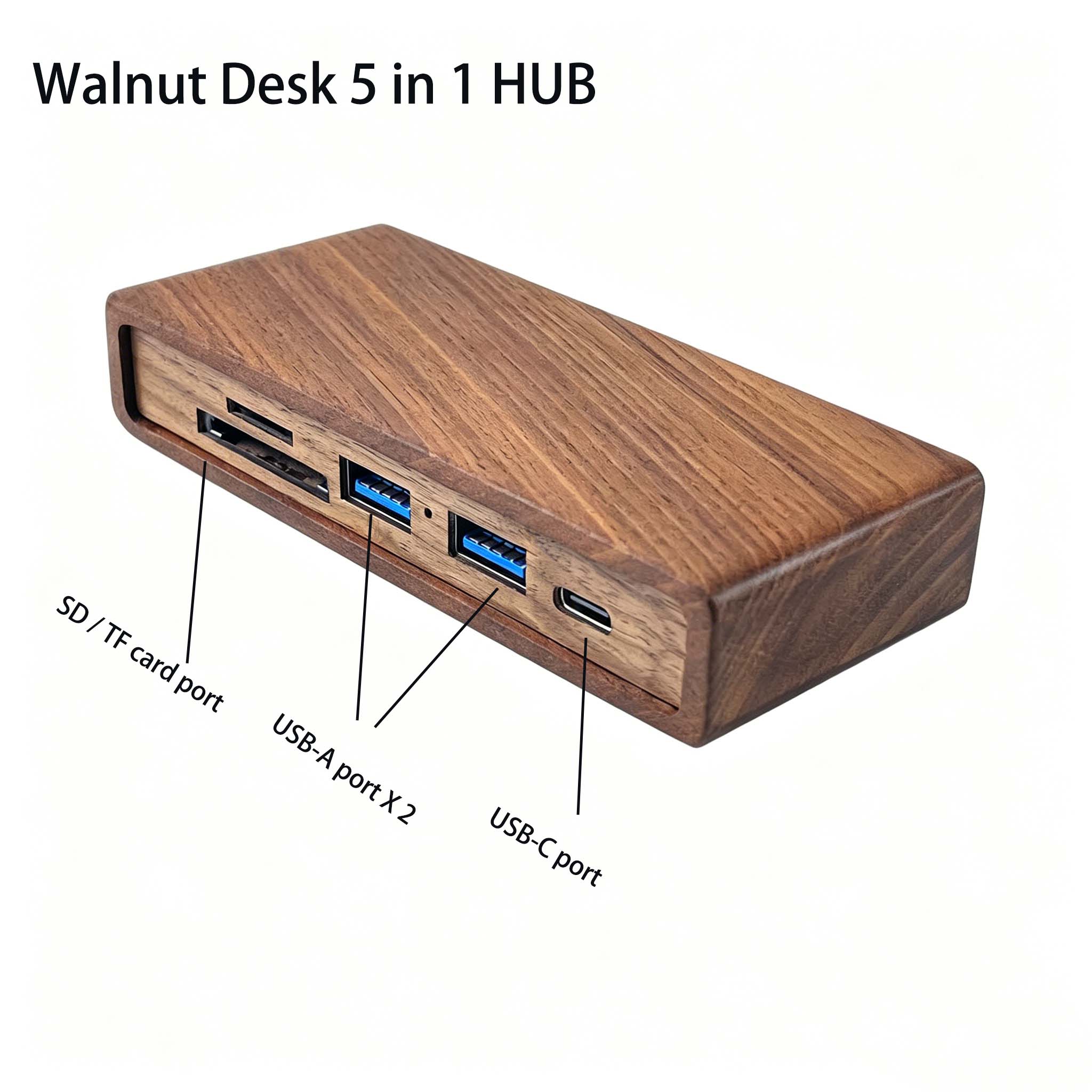 Walnut & Beech Wood 5-in-1 USB - огляд і ціна Desk Setup Usb Hub