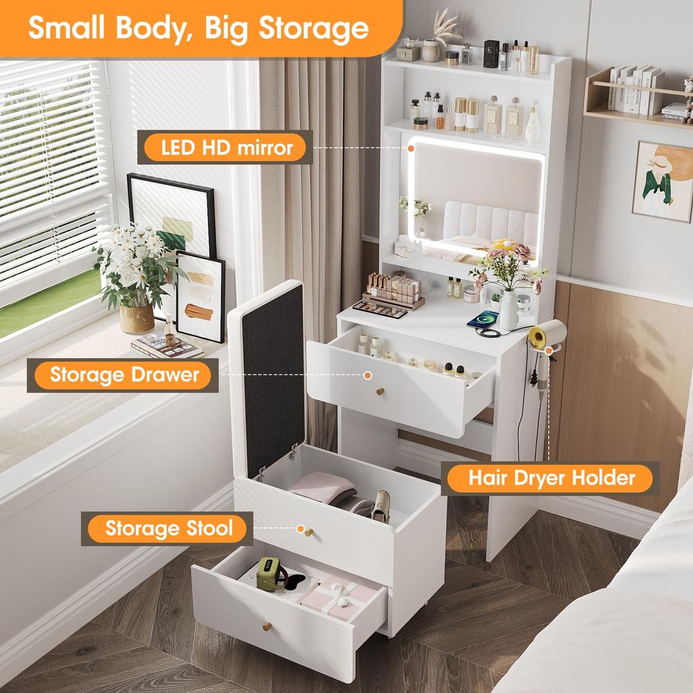 Up Vanity Desk with Mirror and - огляд і ціна Desk Setup Small