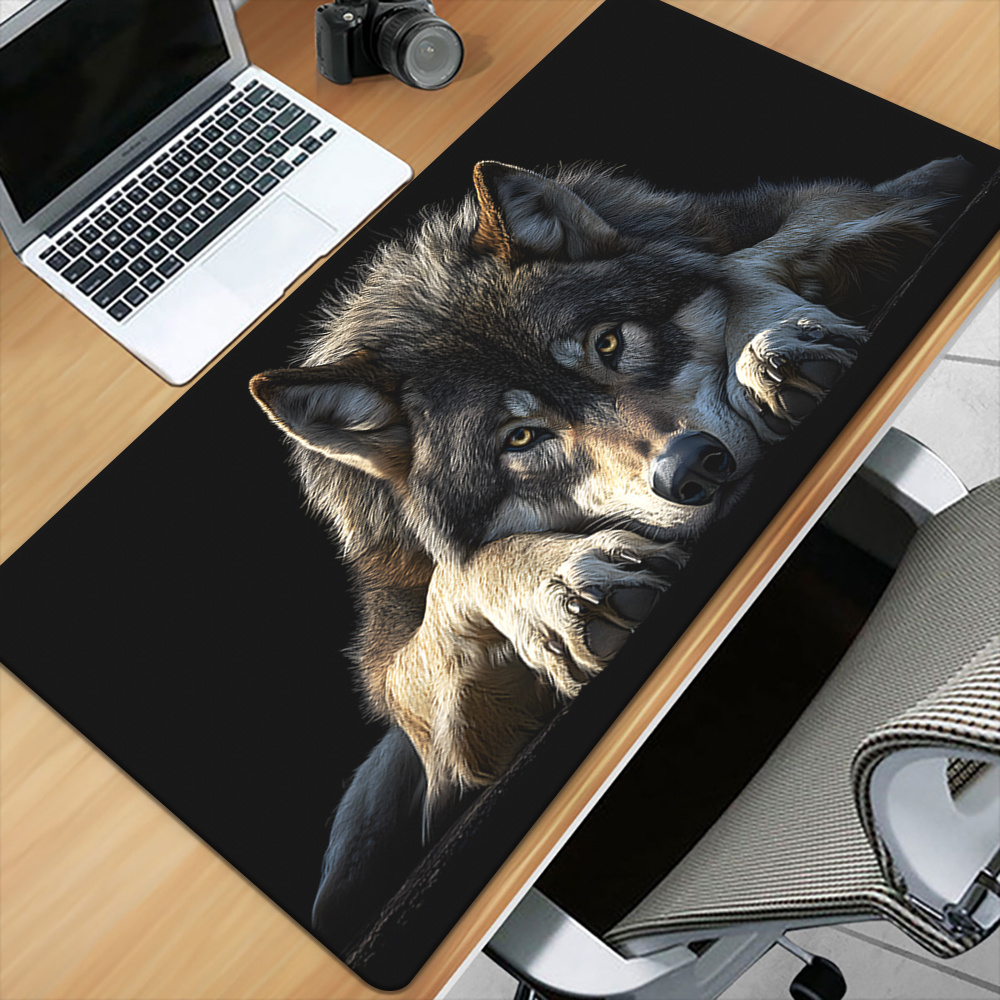 Wild Grey Wolf on Black Backgr - огляд і ціна Desk Setup Grey