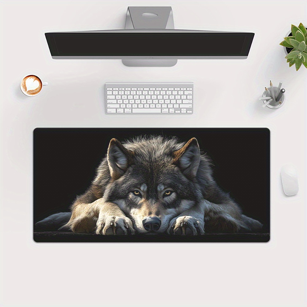 Wild Grey Wolf on Black Backgr - огляд і ціна Desk Setup Grey