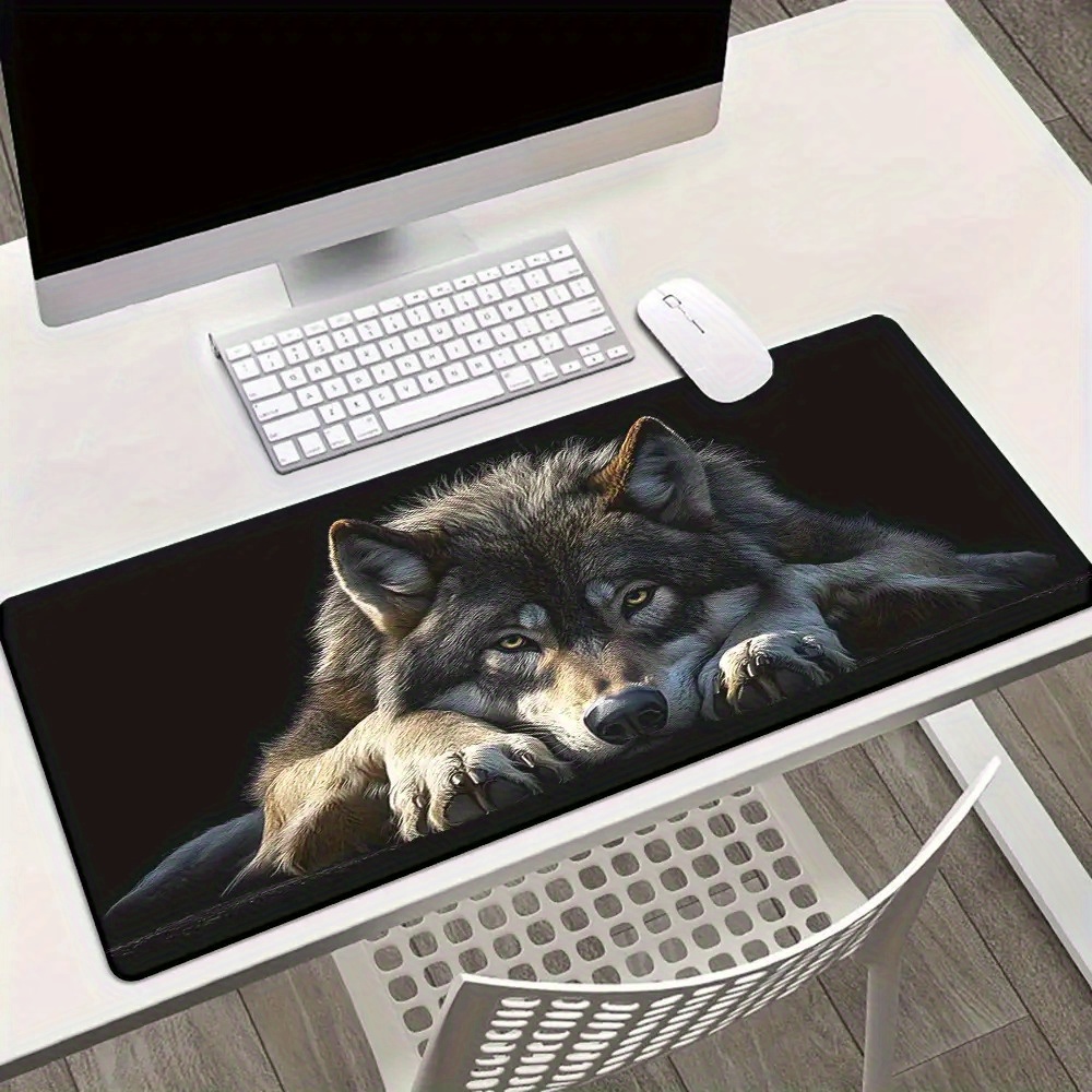 Wild Grey Wolf on Black Backgr - огляд і ціна Desk Setup Grey